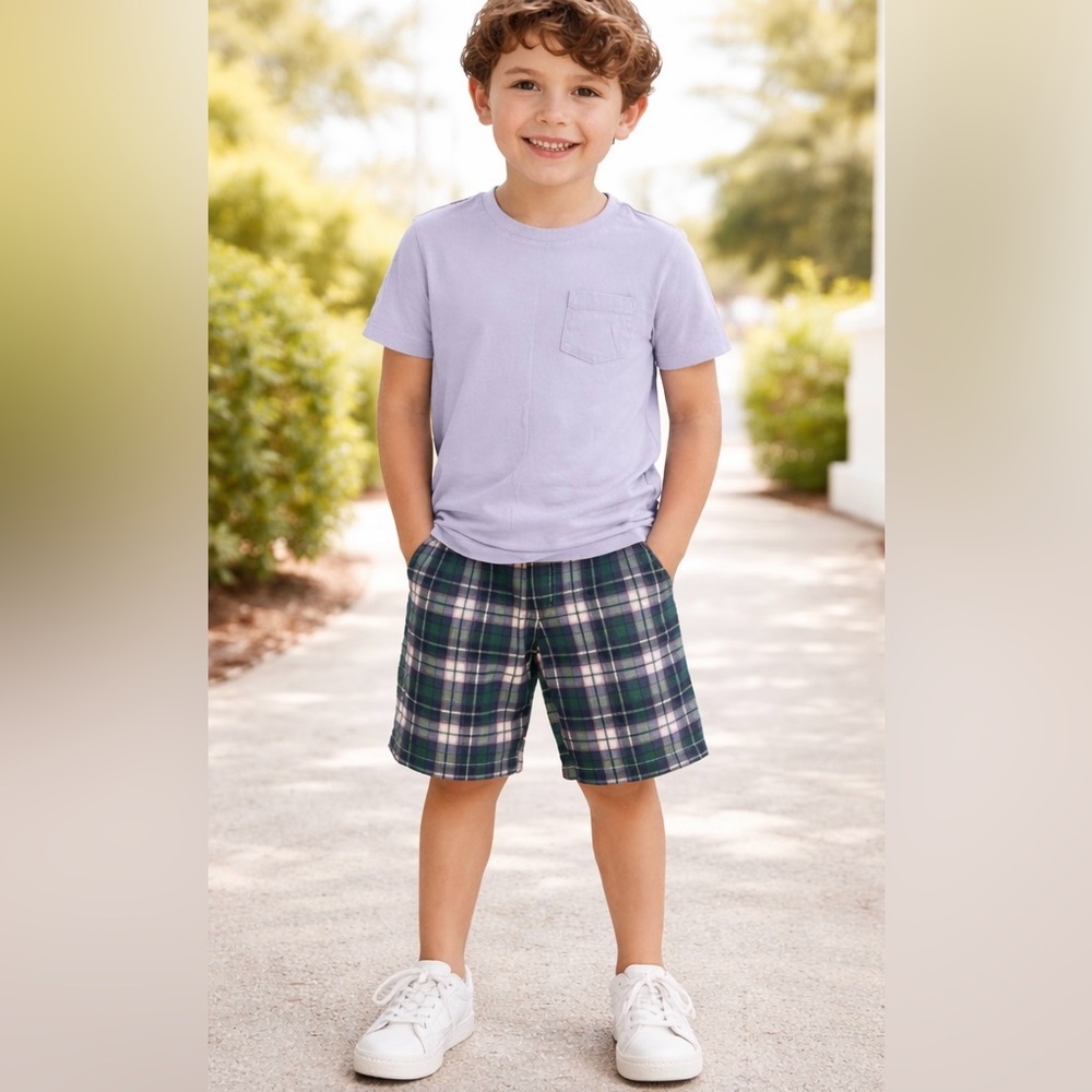 Crewcuts Tee + Carter’s Plaid Shorts Set Boys Size 6/7 Classic Preppy Outfit